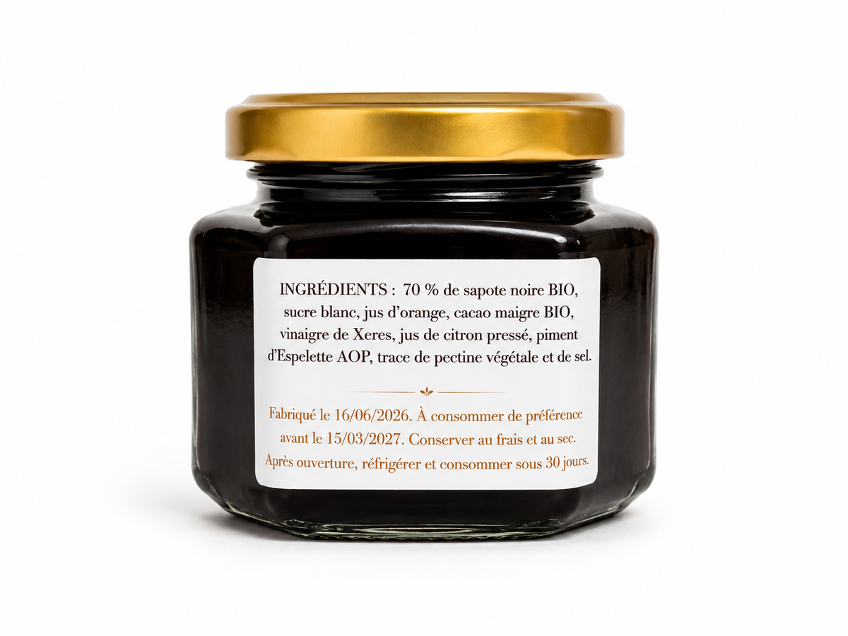 Confit de sapote noire au piment d'Espelette